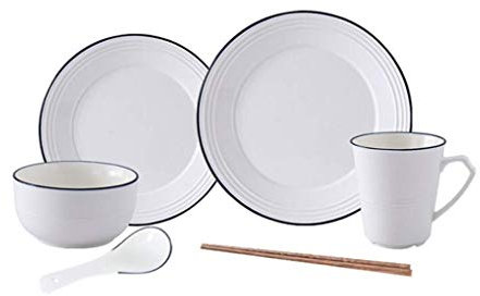 SGKOMN Service de Table 6 pièces en Porcelaine Blanche avec Lignes Noires Service de Table en céramique pour 1 Personne