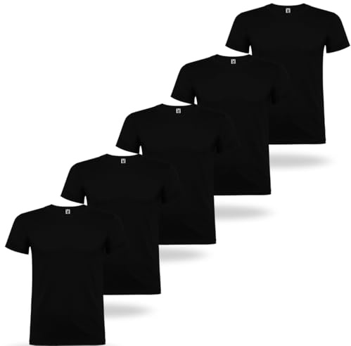 ROLY Pack Camisetas Manga Corta Hombre Beagle, Camiseta Hombre 100% algodón, Camiseta Interior, Ropa Hombre, Camiseta Blanca (FR/ES, Letras, L, Regular, Regular, 5, Negro)