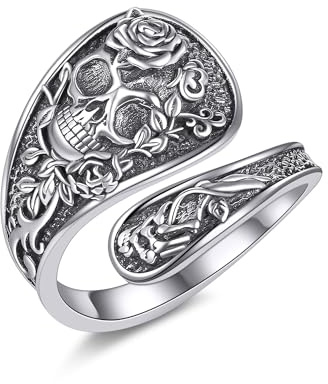 Dödskalle sked ring sterling silver justerbar sked ring gotisk dödskalle rosett dödskalle smycken damer gåva