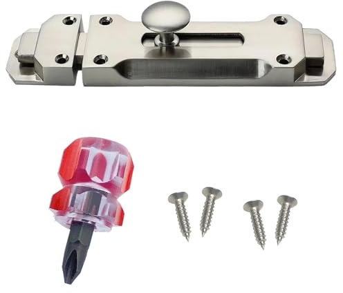Barrel Slide Door Bolts 3 Inch Brass Door Bolt Heavy Duty Door Locks Internal Antique Zinc Alloy Security Latch Lock Tower Latch Slide Lock with Screws for Securing Internal External Doors, Silver