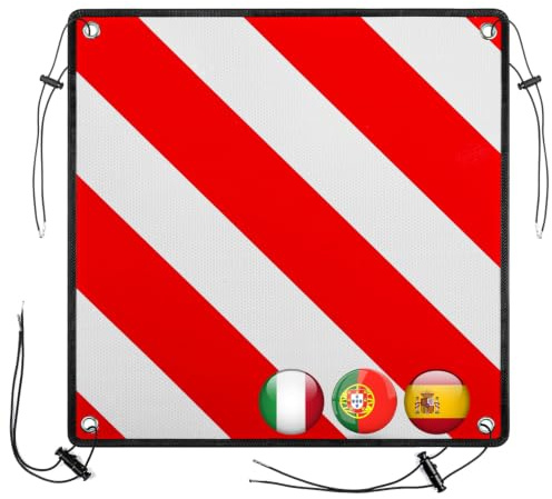 SROCHN 50x50 CM Warntafel 3 In 1 Alu Rot Weiß Reflektierendes Warnschild für Italien Spanien und Portugal mit 4x Spanngurte, für Heckträger Fahrradträger Wohnmobil