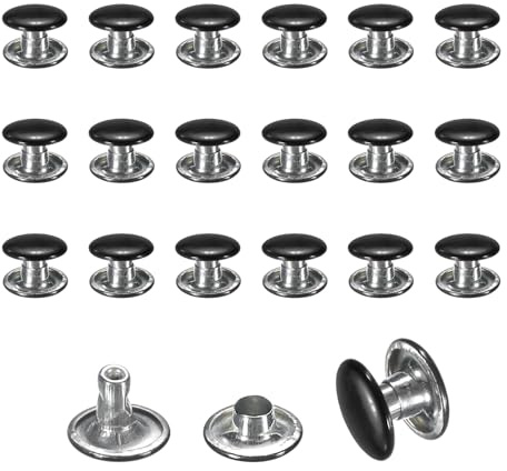 sourcing map 120 Sets Leather Rivets, 8mm Double Cap Rivets, 6mm Height Tubular Metal Studs for Leather Craft Repair and Decoration DIY Clothes, Shoes, Bags, Belts, Bright Black