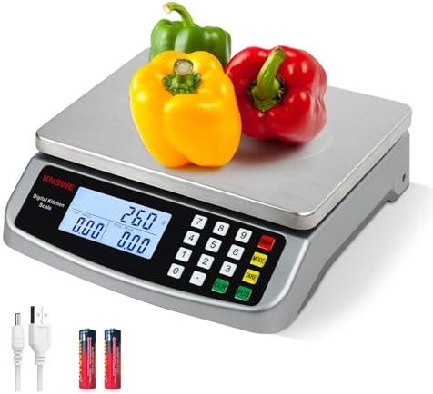 KNSWE Balance Cuisine Professionnelle 40KG Grande Balance Alimentaire Boulangerie Électronique Pèse Aliments Cuisine Précision 1g Acier Inoxydable Fonctions PCS et Tare pour Poids en Pâtisserie