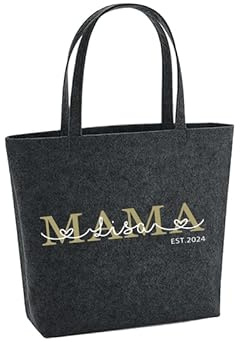 WriteFusion Mama Stolz seit (Jahr) - personalisiertes Muttertags-Shirt mit den Namen deiner Kinder (Name) - perfektes Geschenk für Mama Nachhaltige Geschenk-Tasche Filz-Beutel Einkaufstasche