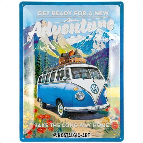 Nostalgic-Art Retro Blechschild, 30 x 40 cm, VW Bulli – Ready for a new Adventure – Volkswagen Bus Geschenk-Idee, Original Lizenzprodukt (OLP), aus Metall, Vintage Design, Blechschilder Sprüche | Original Volkswagen Lizenzprodukt (OLP), aus Metall, Vintage Design, Blechschilder Sprüche, Geschenk-Idee für VW Bus Fans