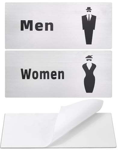 WADORN 2 Packung Toilettenschilder Für Unternehmen Selbstklebende Toilettenschilder Aus Metall Für Männer Und Frauen Kreatives Badezimmerschild Für Tür von Einkaufszentren Krankenhäusern 10x23cm