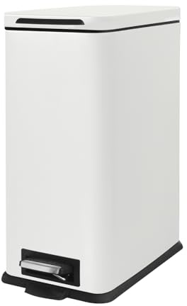 JM・YIPENG Kitchen Bin, White Bin, Bathroom Bin with Lid, Slim Large Bin，30L | 30L Stainless Steel Pedal Bin with Inner Bucket, Large Rubbish Bin with Soft Close Lid, for Kitchen, Living Room and Office