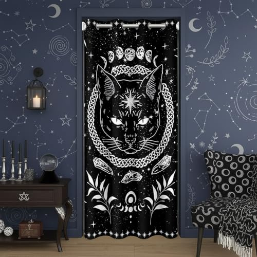 feelingyou Boho Exotic Tribal Südwesten Tür Vorhang 150x203cm Geheimnisvolle Katze Tier Türway Vorhänge für Outdoor Westliche abstrakte Kunst Tür Vorhänge für Schattierung Dekor