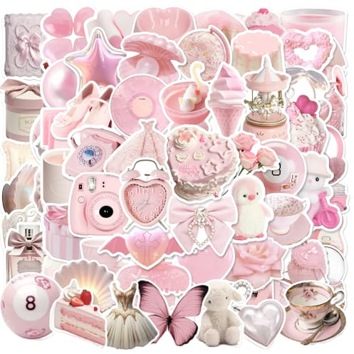 100 Pcs Pink Preppy Aesthetic Stickers - Cute Waterproof Vinyl Stickers Pack for Girls & Teens | Laptop, Water Bottle, Phone, Journal Decoration (Preppy Pink Designs) (Pink 2)