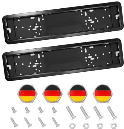 KUNIO Universal Kennzeichenhalter Nummernschildhalter Passt für alle Fahrzeuge ABS Wechsel Kennzeichenhalter Autozubehör Personalisierte Dekoration mit Nationalflagge Deutschland Schwarz