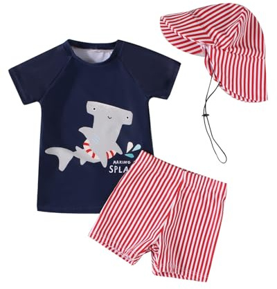 WYTbaby Ropa UV Traje de baño para bebé niño de dos piezas manga corta natación bañador pantalones cortos ropa de protección UV 3 meses - 3 años, rojo, 6-12 meses