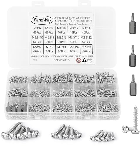 760 Stück Torx-Blechschrauben aus 304 Edelstahl, M2 2,3 M2,6 M3, sehr kleine Holzschrauben, Rundkopf-Torx-Sicherheits-Diebstahlschutzschraube, Flachkopf-Blechschraube mit T6 T8 T10 Bits.