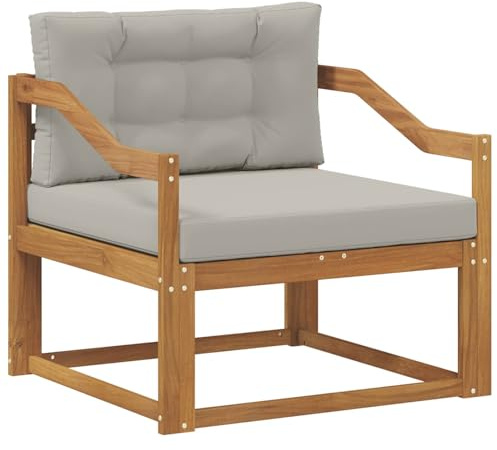Mhdvray Gartensofa Mittelsitz aus massivem Akazienholz, Modulares Loungesofa für Balkon und Terrasse, Inklusive Grauer Sitz- und Rückenpolster, Maße 79x83x73 cm, Gartenmöbel Natur
