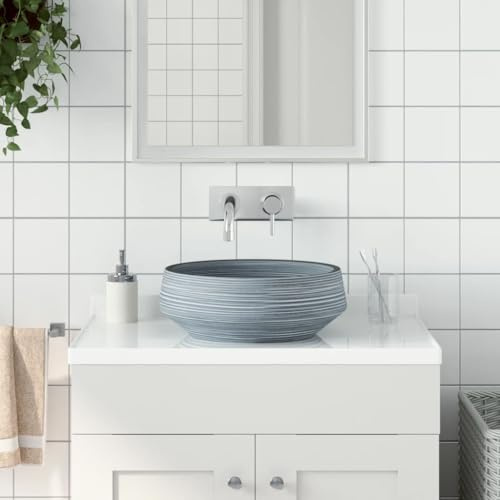 Lavabo da appoggio in ceramica, rotondo, grigio, 41 x 14 cm