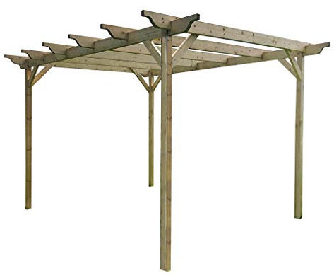 Arbor Garden Solutions Wooden Garden Structure Pergola 3m x 3m - 4 Posts - Light Green - Sculpted Rafters - Hand Made Arbour From Pressure Treated Timber