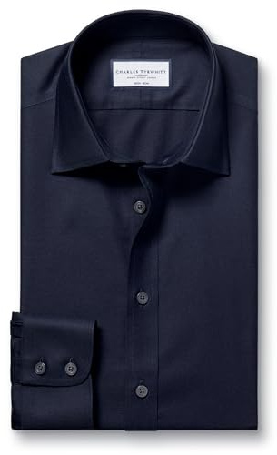 Charles Tyrwhitt Shirts for Men - Navy Non Iron with 100% Cotton Twill - Formal Dress Shirt for Work, Business & Weddings - Classic Fit with Classic Collar