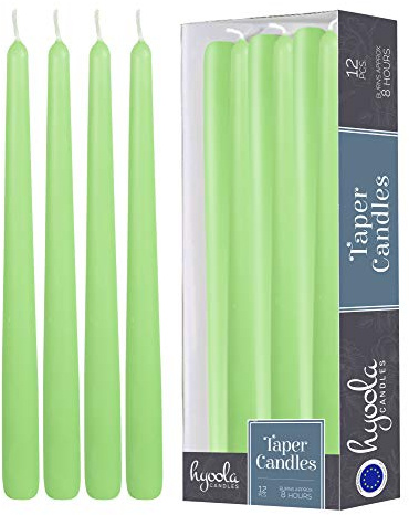 Hyoola 12 Pack Tall Taper Candles - 10 Inch Celery Green Dripless, Unscented Dinner Candle - Paraffin Wax with Cotton Wicks - 8 Hour Burn Time