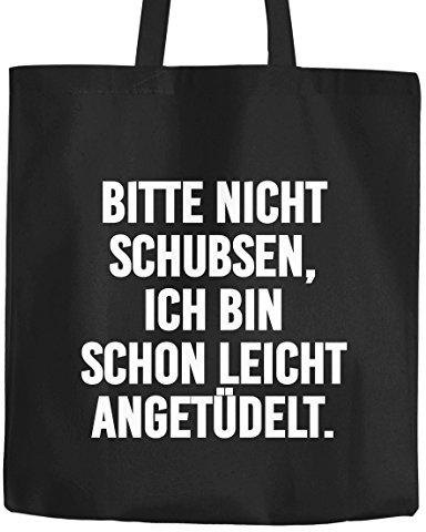 MoonWorks Jutebeutel Bitte nicht schupsen ich bin schon leicht angetüdelt Spruch Party feiern Baumwolltasche Stoffbeutel Tragetasche schwarz 2 lange Henkel