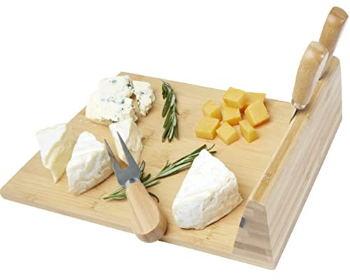 Umweltfreundliche Holz Servierplatte für Käse Käsebrett Käseplatte mit 3-teiligem Käsebesteck aus nachhaltigem und lebensmitteilfreundlichem Holz