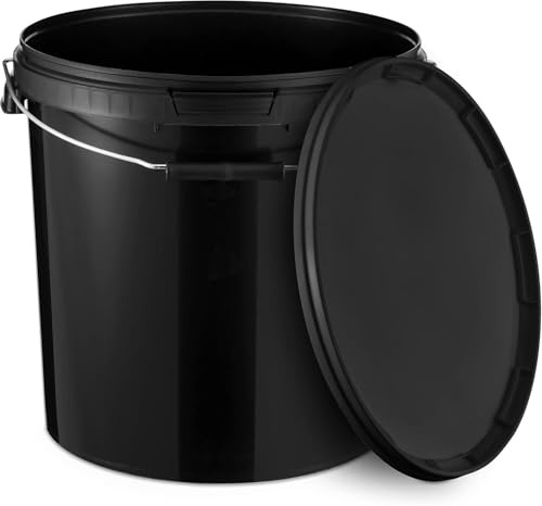 BenBow - Eimer mit Deckel schwarz 10x 20 Liter - lebensmittelecht stabil luftdicht auslaufsicher geruchsneutral - Aufbewahrungsbehälter aus Kunststoff - Metalgriff - Rissfester Griff, leer - zur Hause
