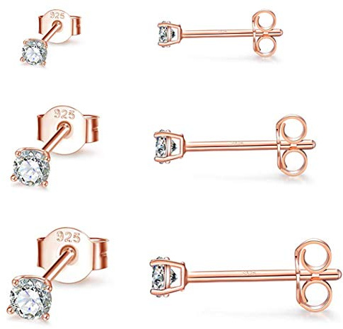 Gulicx 3 Pairs Silver Stud Earrings Set for Women Girls, Hypoallergenic 925 Stering Silver Tiny Round Cubic Zirconia Simulated Diamond Stud Earrings,Small Sleeper Cartilage Studs, Size: 2, 3, 4mm