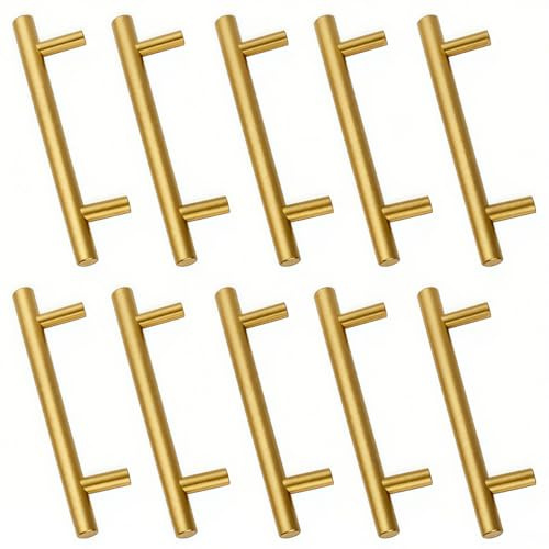 Drenky Möbelgriffe 10 Stück Schrankgriffe Lochabstand 128 mm, Griffe Gold Türgriff Edelstahl Mit Schrauben für Küchenschränke Mit Schrauben Für Schublade,Schrank,Möbel Und Küche