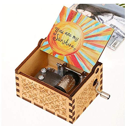 Jieddey You are My Sunshine Music Box,Wooden Hand Crank Musical Box Engraved Vintage Sunshine Musical Box Classic Music Box Gift for Birthday Christmas Valentine's Day Home Decoration Crafts Rainbow