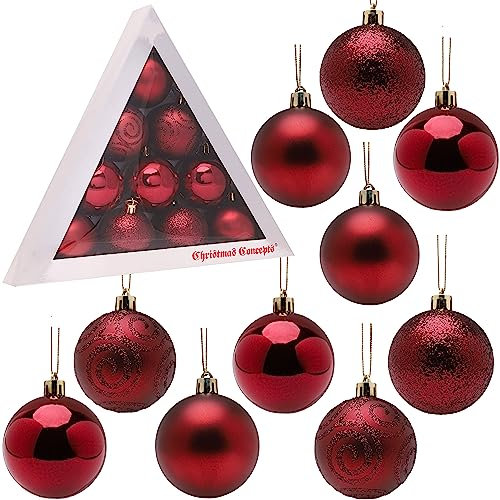 Christmas Concepts® Pack de 10 - Boules de Noël de 60 mm (2.4) - Boules de Noël Brillantes, Mates et Scintillantes (Rouge Rioja)