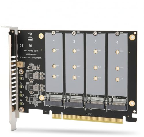Topiky Scheda Adattatore M.2 NVME SSD a PCIe 4.0, Scheda di Espansione M.2 NVMe a PCIE X16 a 4 Porte per SSD M Key NVMe, 4 X 32 Gbps a Piena velocità(ph44)