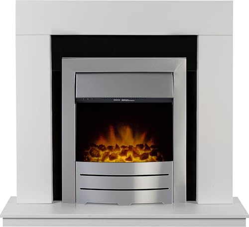 Adam Malmo Fireplace in White& Black/White with Colorado Electric Fire in Brushed Steel, 39 Inch