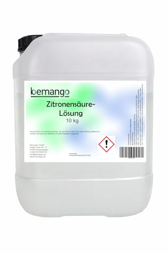 Bemango Entkalker Zitronensäurelösung 50% flüssig (E330), 10 kg | Konzentrierte Lösung, Kanister, Für Heißwassergeräte, Für Armaturen, Für säurebeständige Flächen