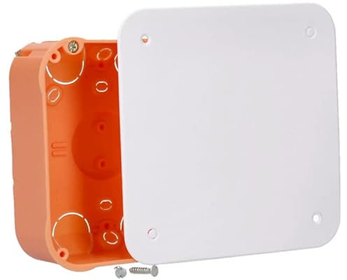 Verbindungskasten 107x107x53mm Hohlwand Anschlusskasten Ausbrechöffnungen M20mm Kunststoff PP mit Deckel Orange-Weiß Voxura