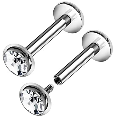 KJM FASHION 2 Stk stahl Labret 1,2 mm 16g Kristallkugel Piercing Schmuck
