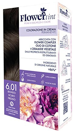 PUROBIO FLOWER TINT - COLORAZIONE 6.01 BIONDO SCURO FREDDO IN CREMA PERMANENTE ECOBIO VEGANO