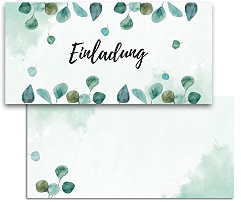 Einladungskarten Hochzeit, Standesamt, Geburtstag - Blanko Einladungskarten Set für feierliche Anlässe (Eukalyptus, 40x Stück)