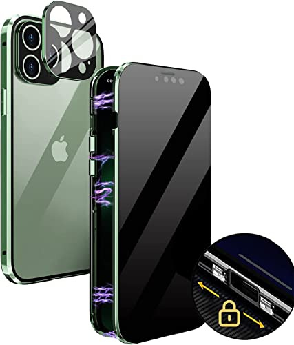 Anti Spy Hülle für iPhone 13 Pro Max 360 Grad Magnetische Handyhülle mit Sichtschutz Blickschutz [Vorne und Hinten Gehärtetes Glas Ganzkörper Schutzhülle] Full Body Privacy Anti-peep Case, Grün