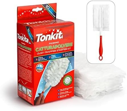 Tonkita Fluffy Duster Starter Pack | 1 Handle + 10 Refills | Trap And Lock Away Dust, Dirt And Hair Easily