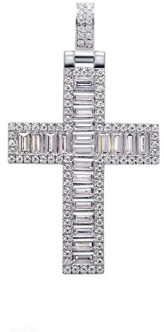 Epinki Echtgold Schmuck Halskette Weißgold 585 14 Karat, Kreuz Anhänger mit Moissanit 0.11ct, Rechteckschliff, 14K Gold Damen Halsketten für Frauen, Silber, 45cm