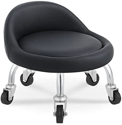 WAEYZ Garage Shop Niedriger Rollensitz Auf Rädern Stuhl, Leder Kissen Rollensitze mit Rücken, Kleine 360 Drehbare Rollhocker Sitze, für Garage Mechaniker Runder Rollsitz