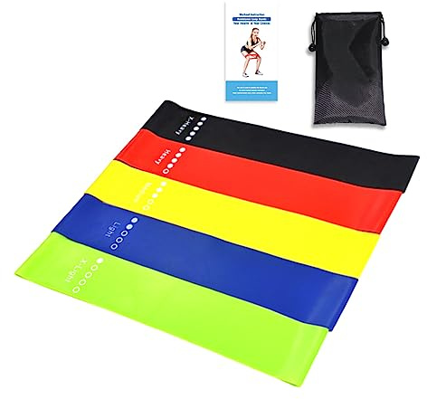 Training Resistance Bands Set For Men and Women, Exercise Bands Pack of 5 Different Levels, Elastic Training Bands for Home and Gym Yoga, Stretching, Pilates Strength Workout, Gym Equipment