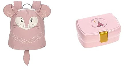 LÄSSIG Kleiner Kinderrucksack für Kita Kindertasche Krippenrucksack mit Brustgurt & Kinder Lunchbox Brotdose mit herausnehmbarer Unterteilung, BPA-frei/Adventure Tipi, rosa, 1 Stück (1er Pack)