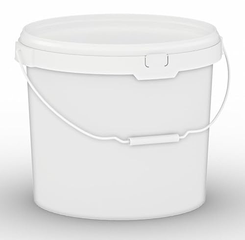 5 x 25L Plastic Squat Bucket Metal Handle & Lid - Heavy Duty Wide Mouth ¦ Food Grade BPA Free ¦ Multi-use Fermentation Feed Dry Food Liquid Chemicals Hydroponics Storage Container