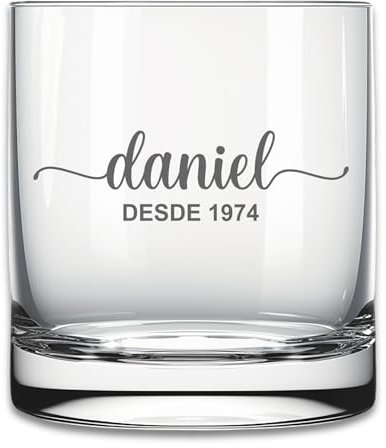 Elbedruck Vaso de whisky personalizado con grabado. Incluye texto personalizado con nombre y fecha. Regalo navidad, boda o cualquier ocasión especial. Set de vasos personalizados (4 Vasos de Whiskey)