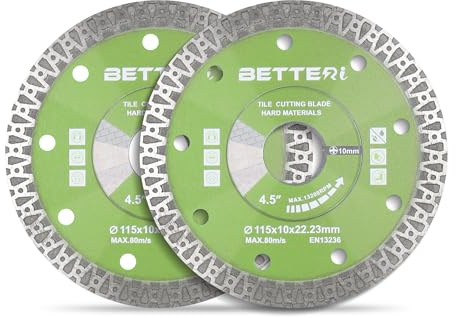 BETTERI 2 Stück Diamantscheibe 115mm x 22,23mm Extra Dünn, Diamant Trennscheiben für Trennschneider & Fliesenschneider, zum Schneiden von Fliesen, Feinsteinzeug, Keramik, Marmor