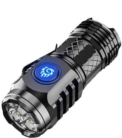 Three-Eyed Monster Mini Flash Super Power Flashlight, Torches LED Super Bright, Dimmable Flashlight, Rechargeable Mini Pocket Flashlight, Waterproof Flashlight, Portable Handlamp for Outdoor (Black)