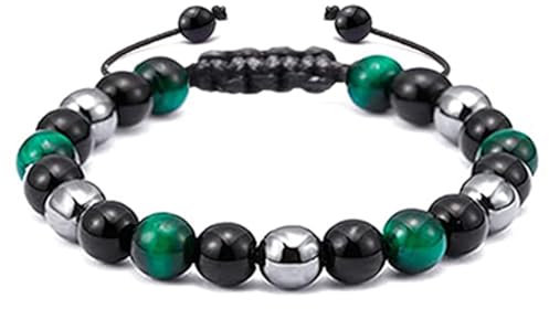 Wycian Partner Armband, Magnetarmband Couple Perlen Tigerauge Schwarz Geflochtene Perlen 19cmx8mm 1er Naturstein für Vatertag