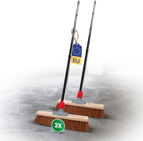 Novaliv 2X Kokosbesen 40 cm mit Stiel Kokosborsten Besen Naturborsten Ideal als Werkstattbesen mit Stiel Hallenbesen Industriebesen Hausbesen Kehrbesen Malerbesen Haarbesen Terassenbesen Besen weich