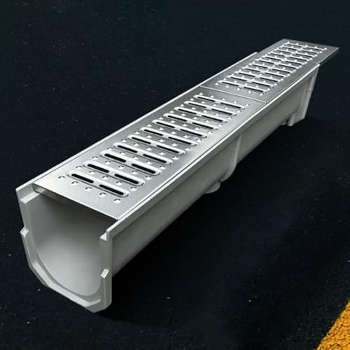 Entwässerungsrinne Kanalabläufe Im Freien 1 M, Drainage Graben System / Garten Terrasse Roste Kit Boden Beton Rutschfest Für Düker, Muds Regenrinne Mit U Metall ( Color : LxWxH , Size : 100x25x12.5cm/