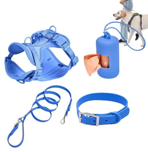 Hundegeschirr-Set, Hundehalsband, Geschirr mit Leine – Hundegeschirr, kein Ziehen mit verstellbaren Schnallen für Welpen, mit Kotbeutelhalter