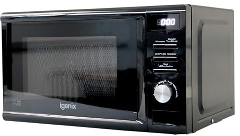 Igenix 20L 800W Black Digital Microwave - 5 Power Levels, Defrost Setting, 95 Minute Timer, 255mm Turntable - IGMD0820B
